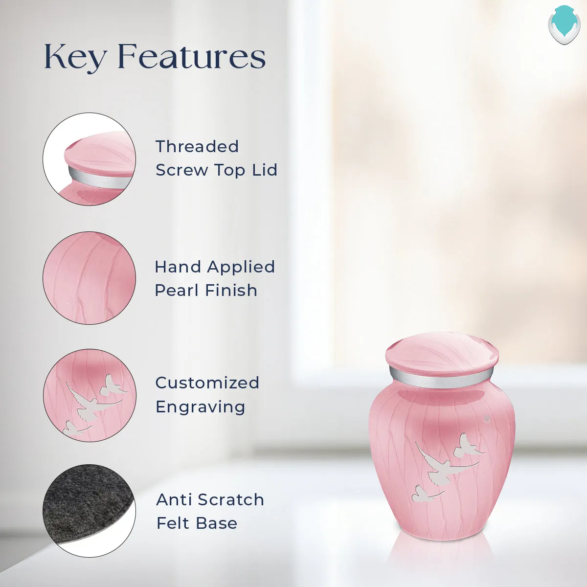 Keepsake Embrace Pearl Light Pink Doves Cremation Urn