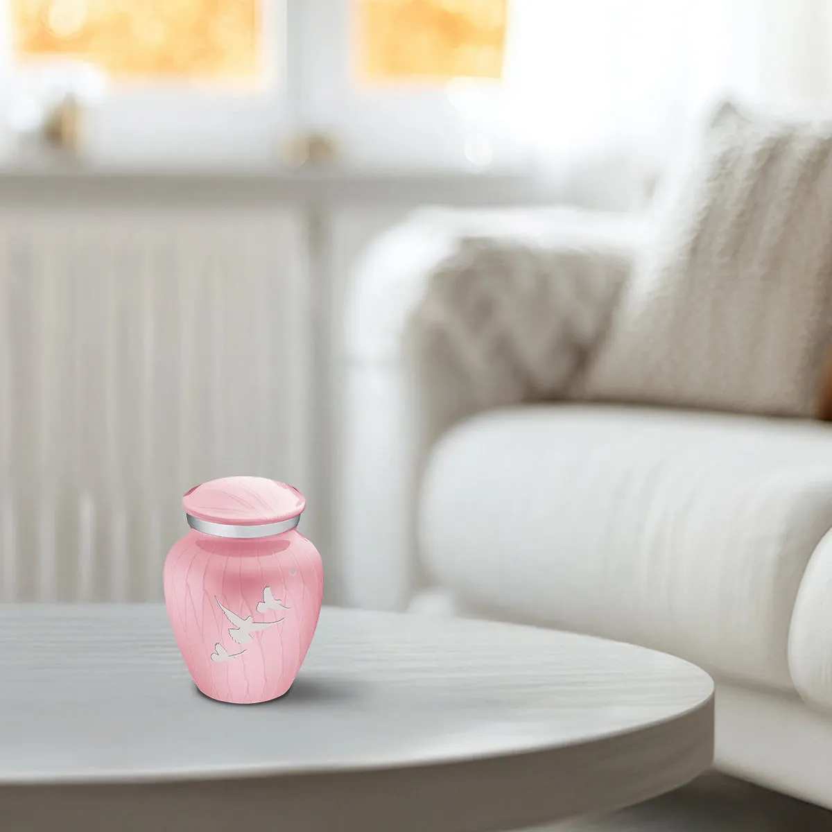 Keepsake Embrace Pearl Light Pink Doves Cremation Urn