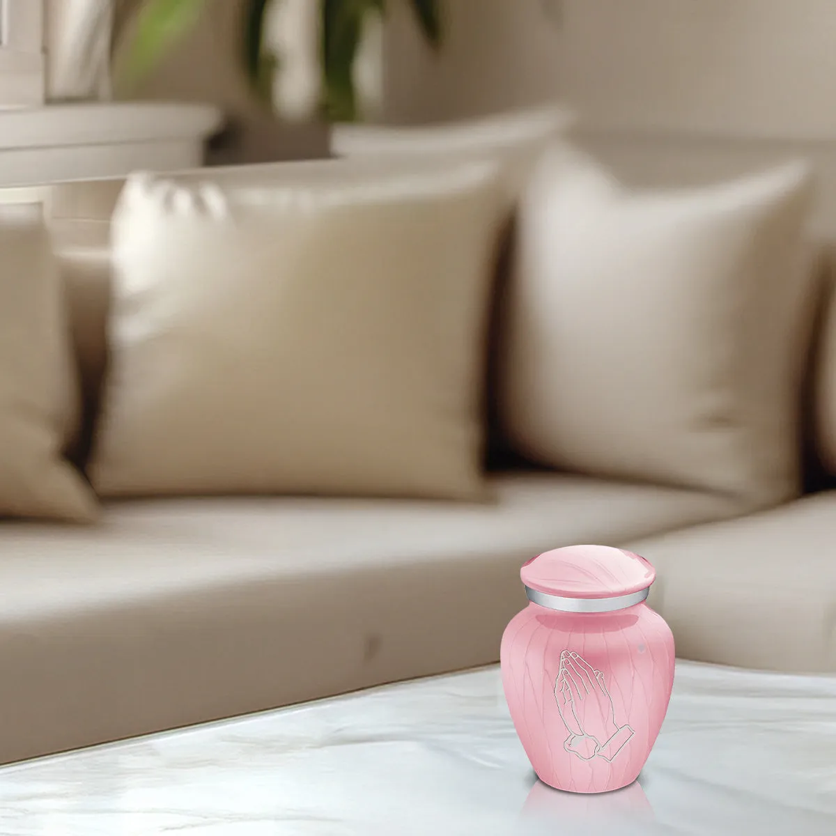 Keepsake Embrace Pearl Light Pink Praying Hands Cremation Urn