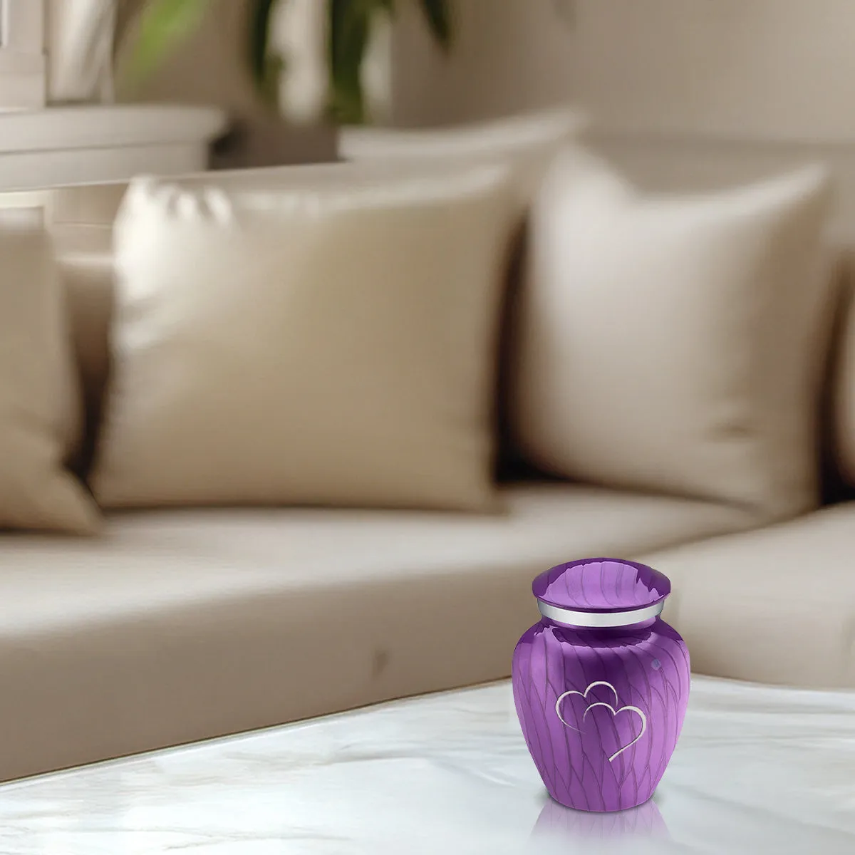 Keepsake Embrace Pearl Purple Hearts Cremation Urn