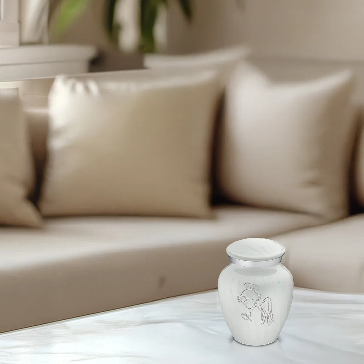 Keepsake Embrace Pearl White Angel Cremation Urn