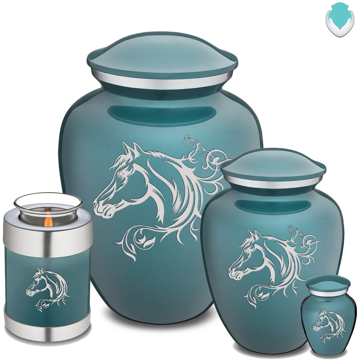 Keepsake Embrace Teal Horse Cremation Urn