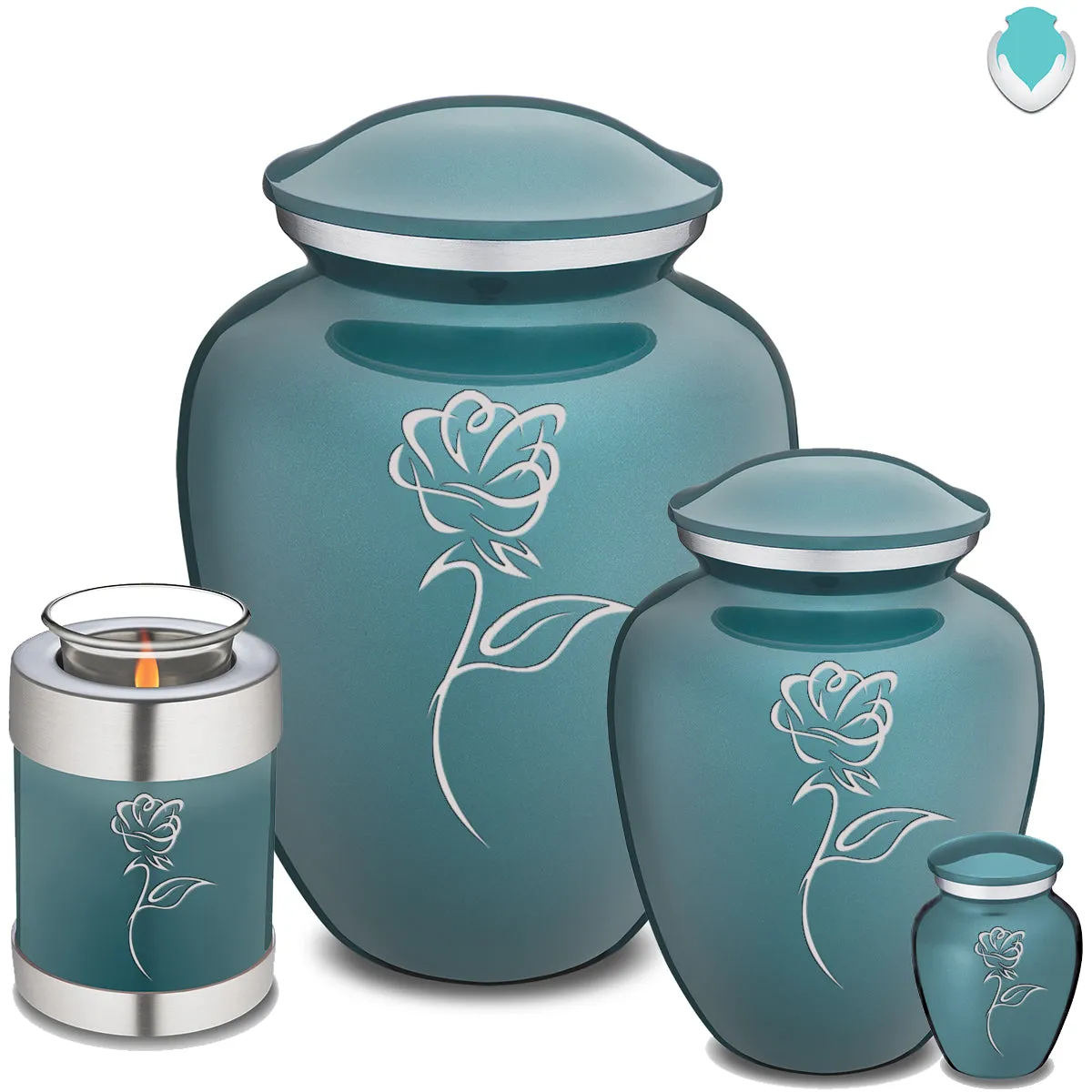 Keepsake Embrace Teal Rose Cremation Urn