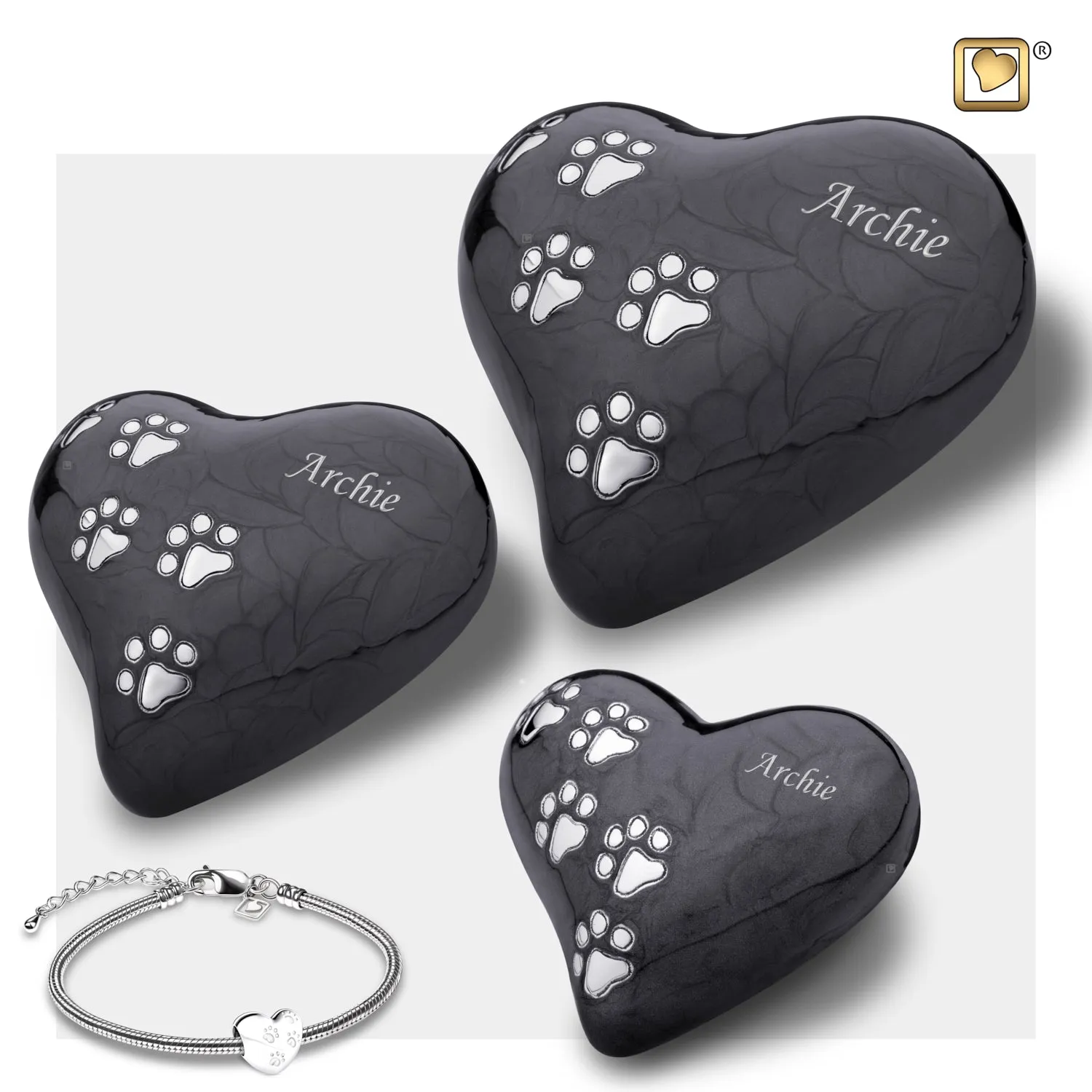 Keepsake Heart Pet Urn Pearl Midnight & Brushed Pewter