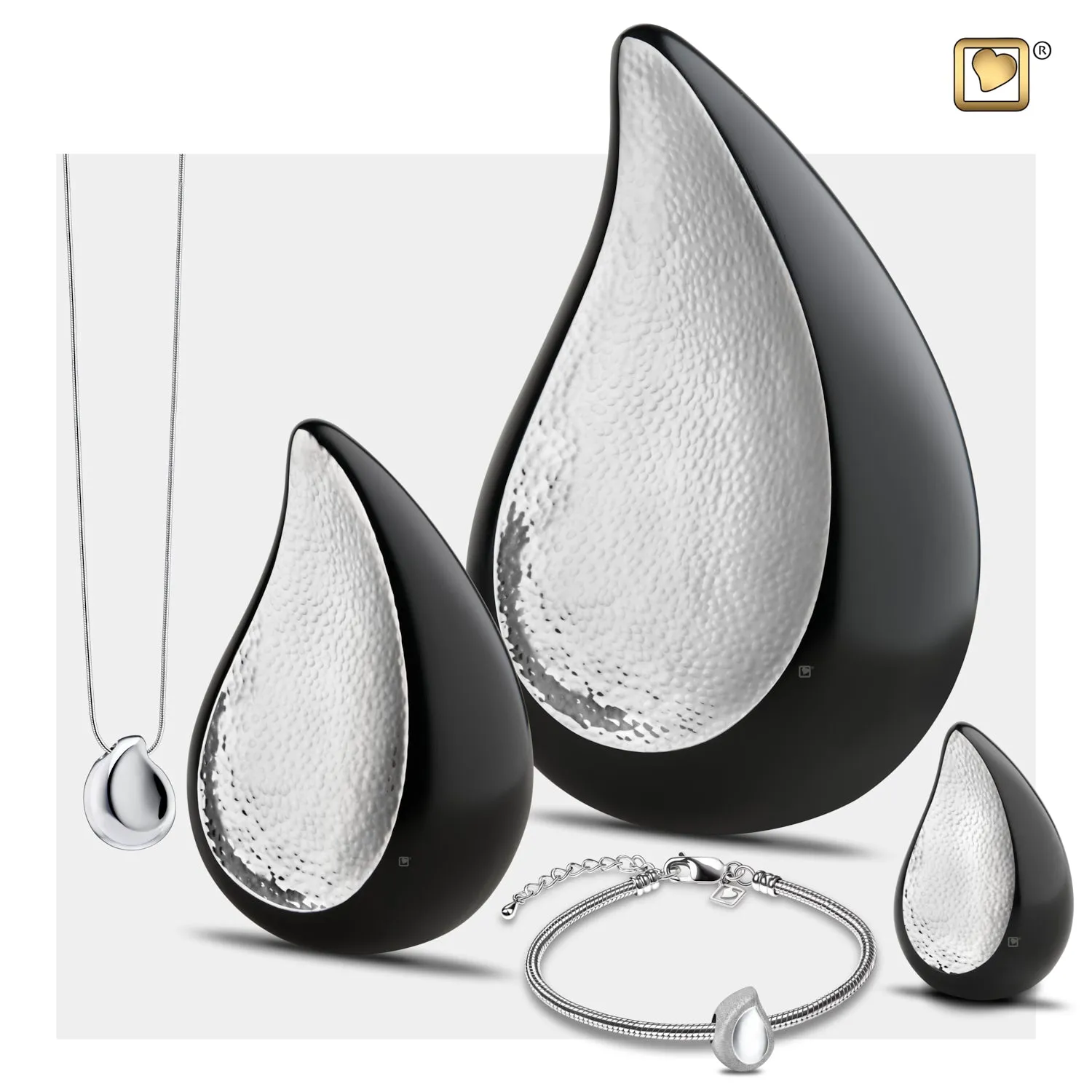 Keepsake TearDrop Hammered Silver Cremation Urn