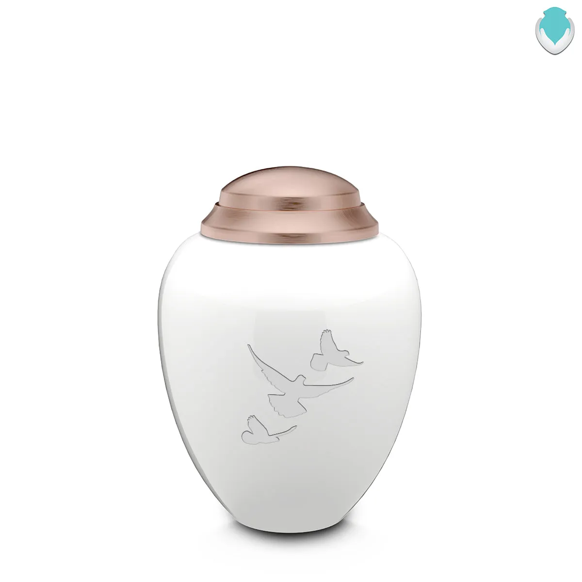 Keepsake Tribute White and Rose Gold Doves Cremation Urn
