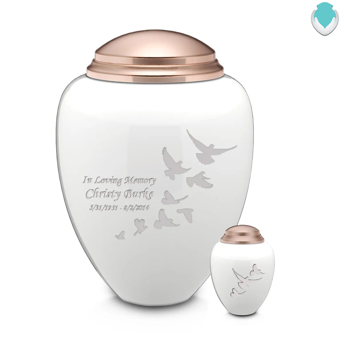 Keepsake Tribute White and Rose Gold Doves Cremation Urn