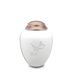 Keepsake Tribute White and Rose Gold Doves Cremation Urn