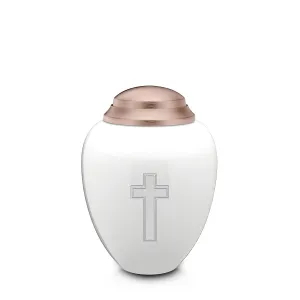 Keepsake Tribute White and Rose Gold Simple Cross Cremation Urn