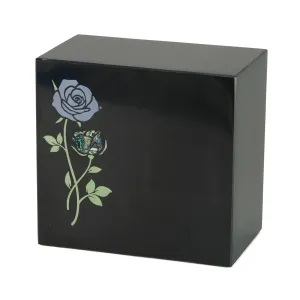 Keystone Black Marble Cremation Urn With Roses   Opulent Blue Inlay