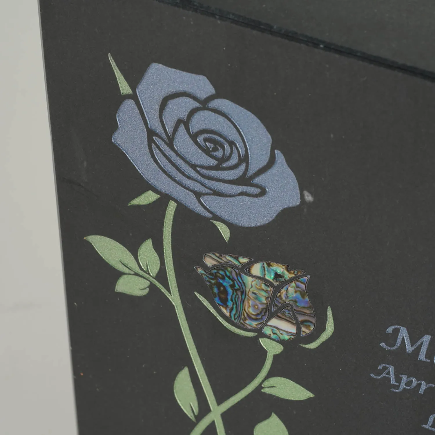 Keystone Black Marble Cremation Urn With Roses   Opulent Blue Inlay
