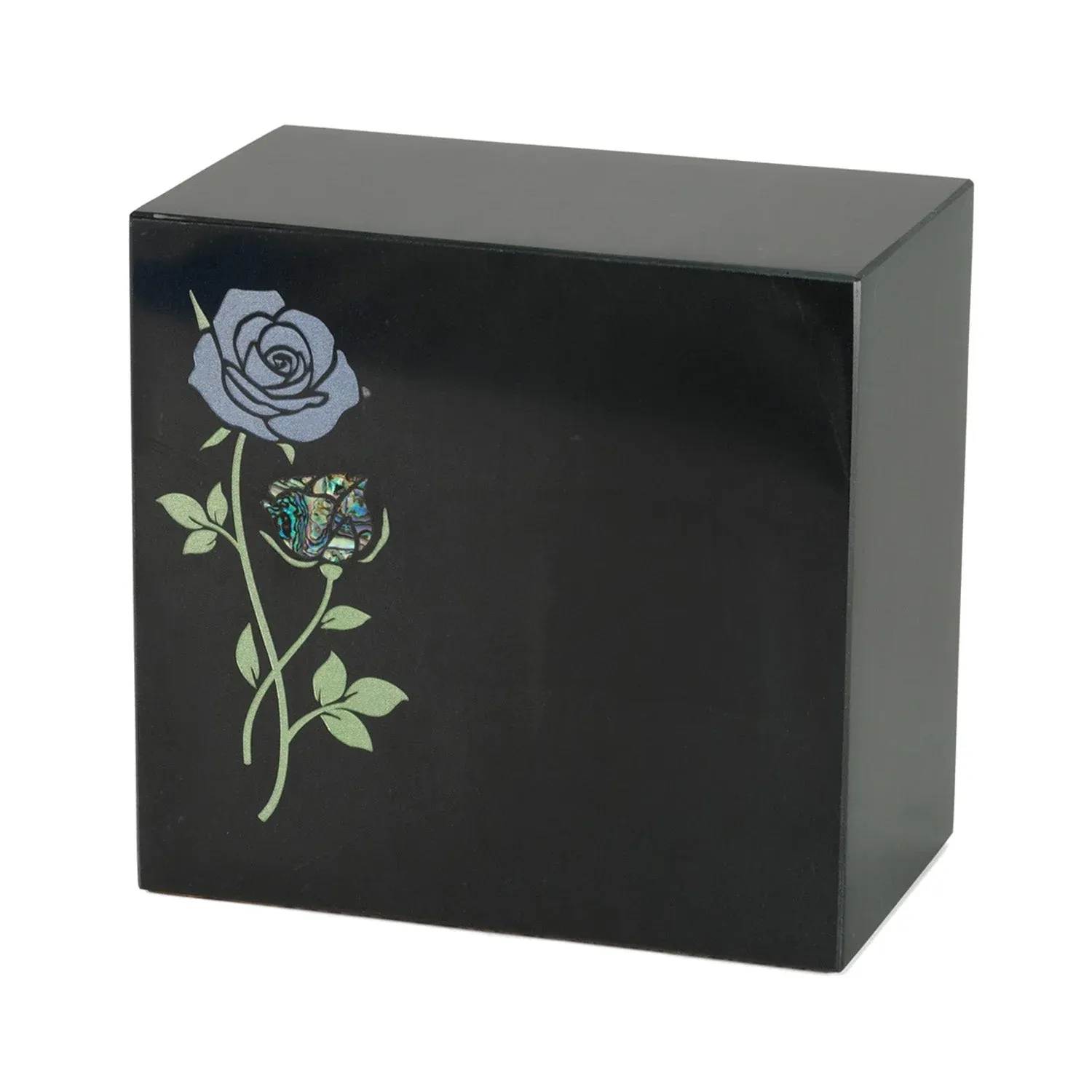Keystone Black Marble Cremation Urn With Roses   Opulent Blue Inlay