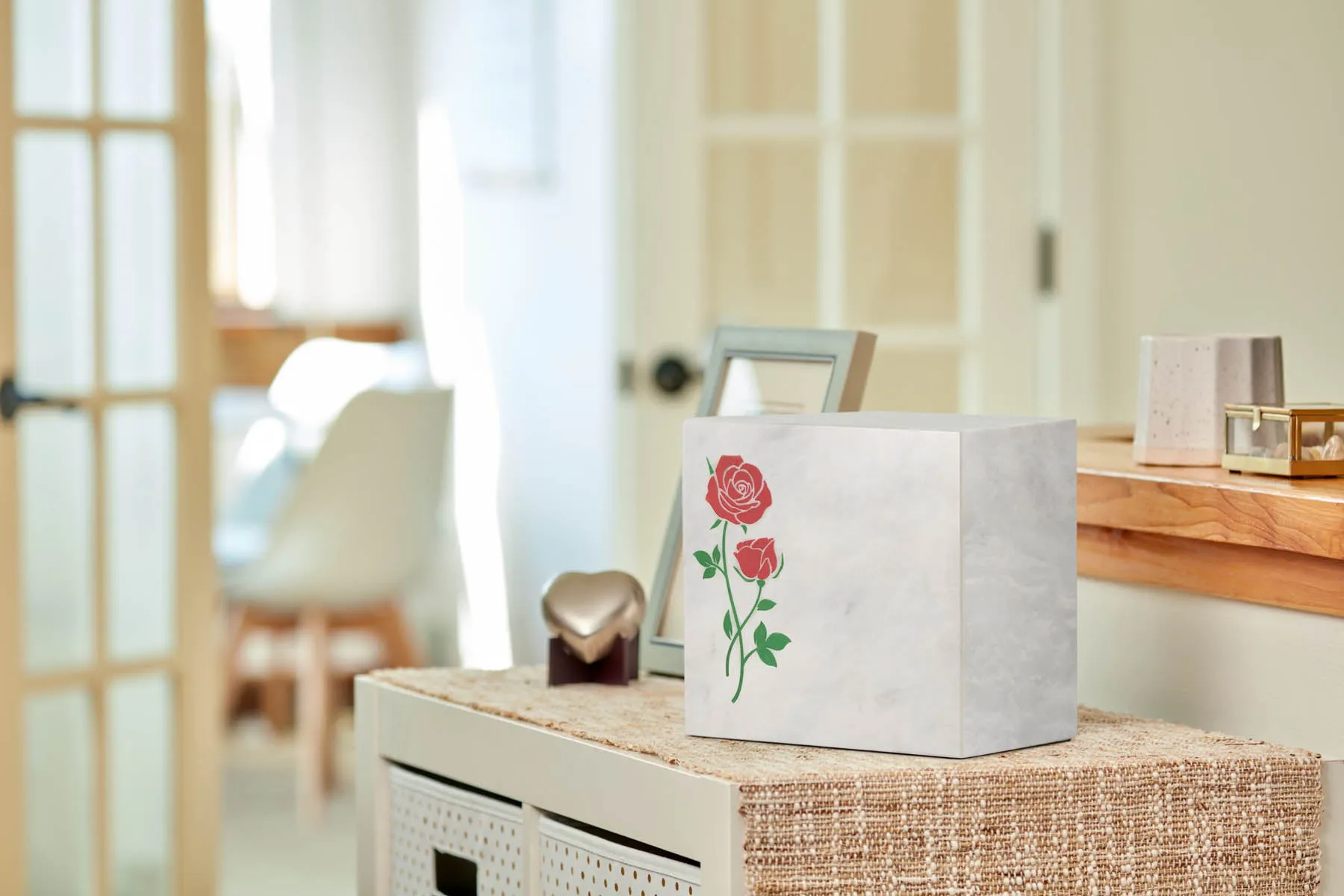 Keystone White Marble Cremation Urn With Red Roses