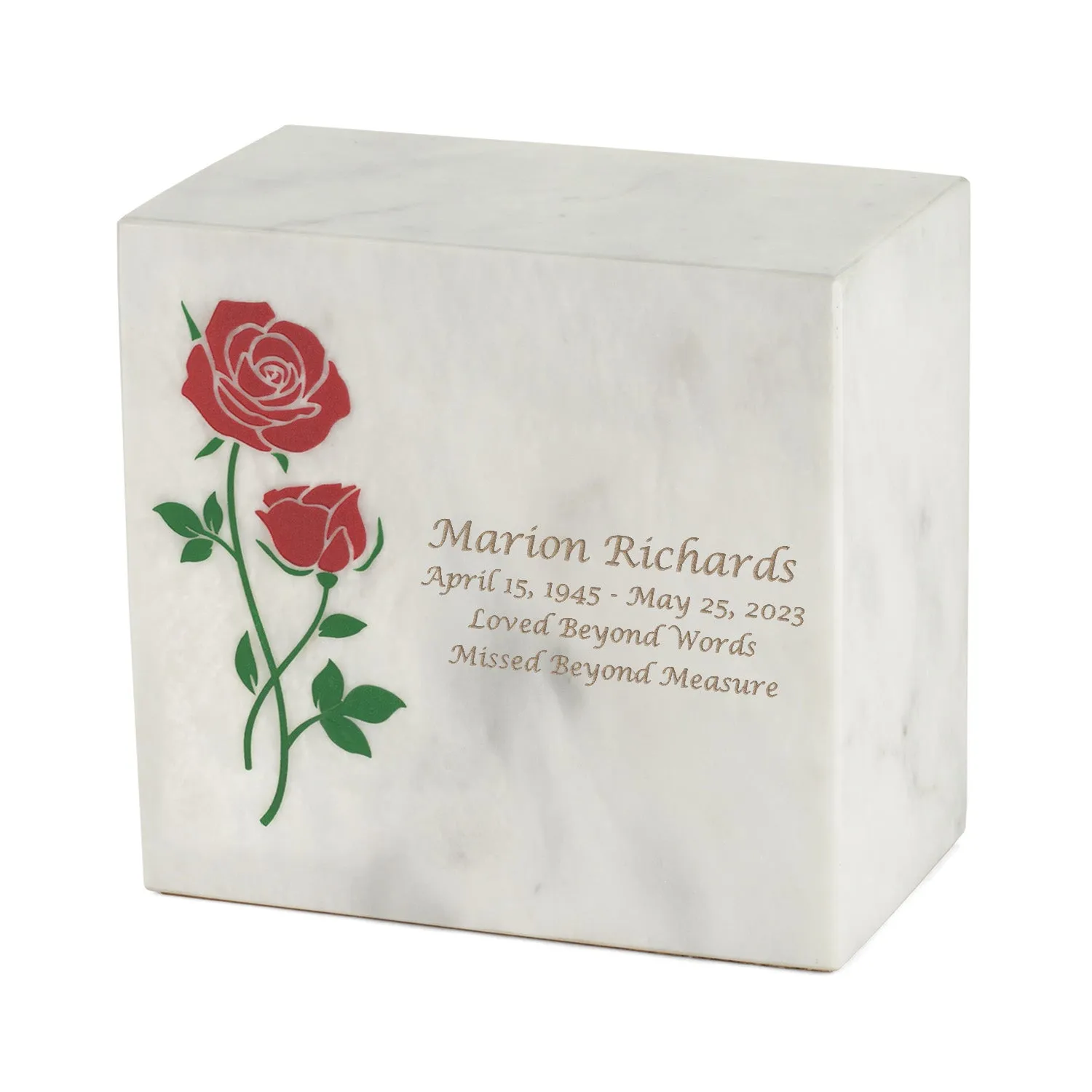 Keystone White Marble Cremation Urn With Red Roses
