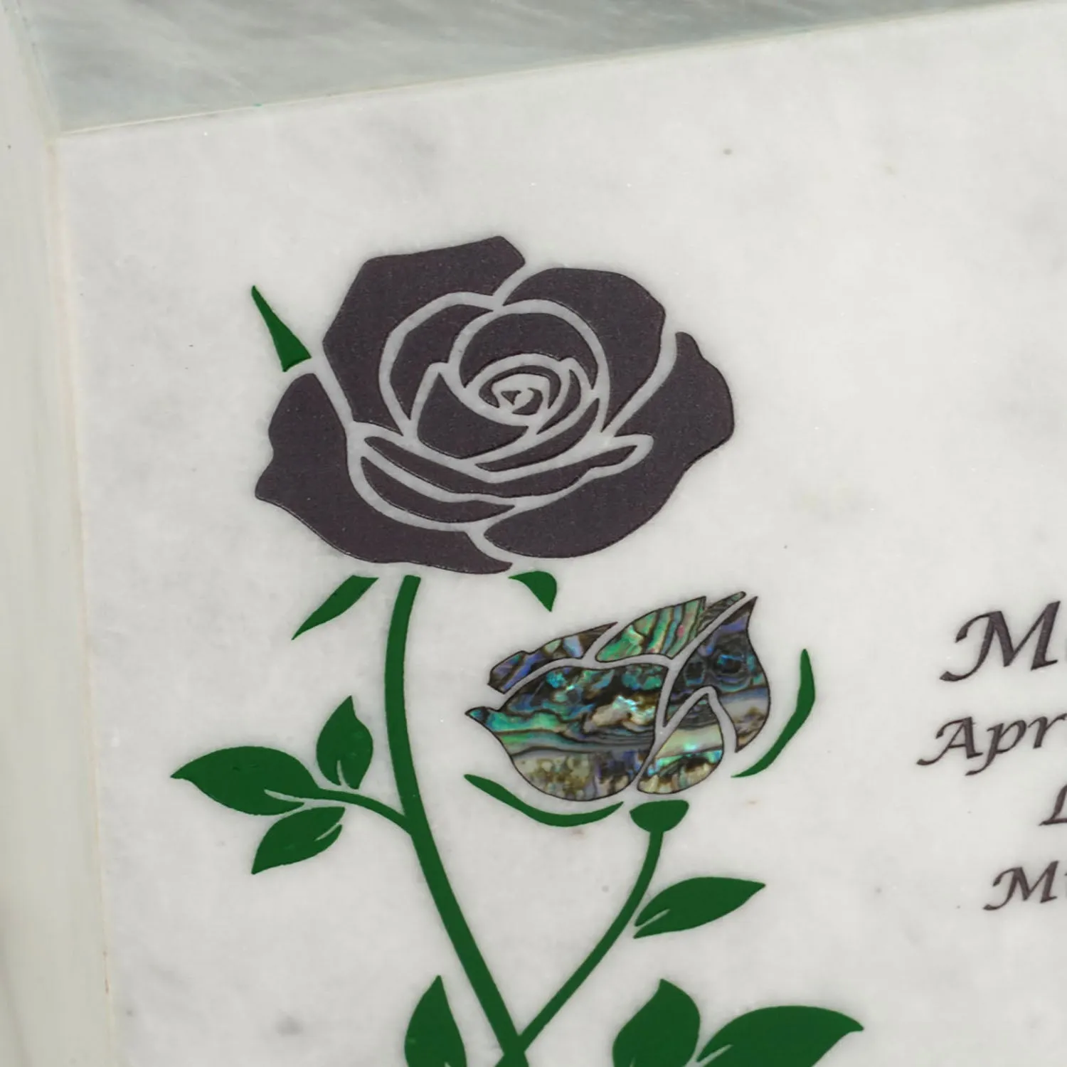 Keystone White Marble Cremation Urn With Roses   Opulent Blue Inlay