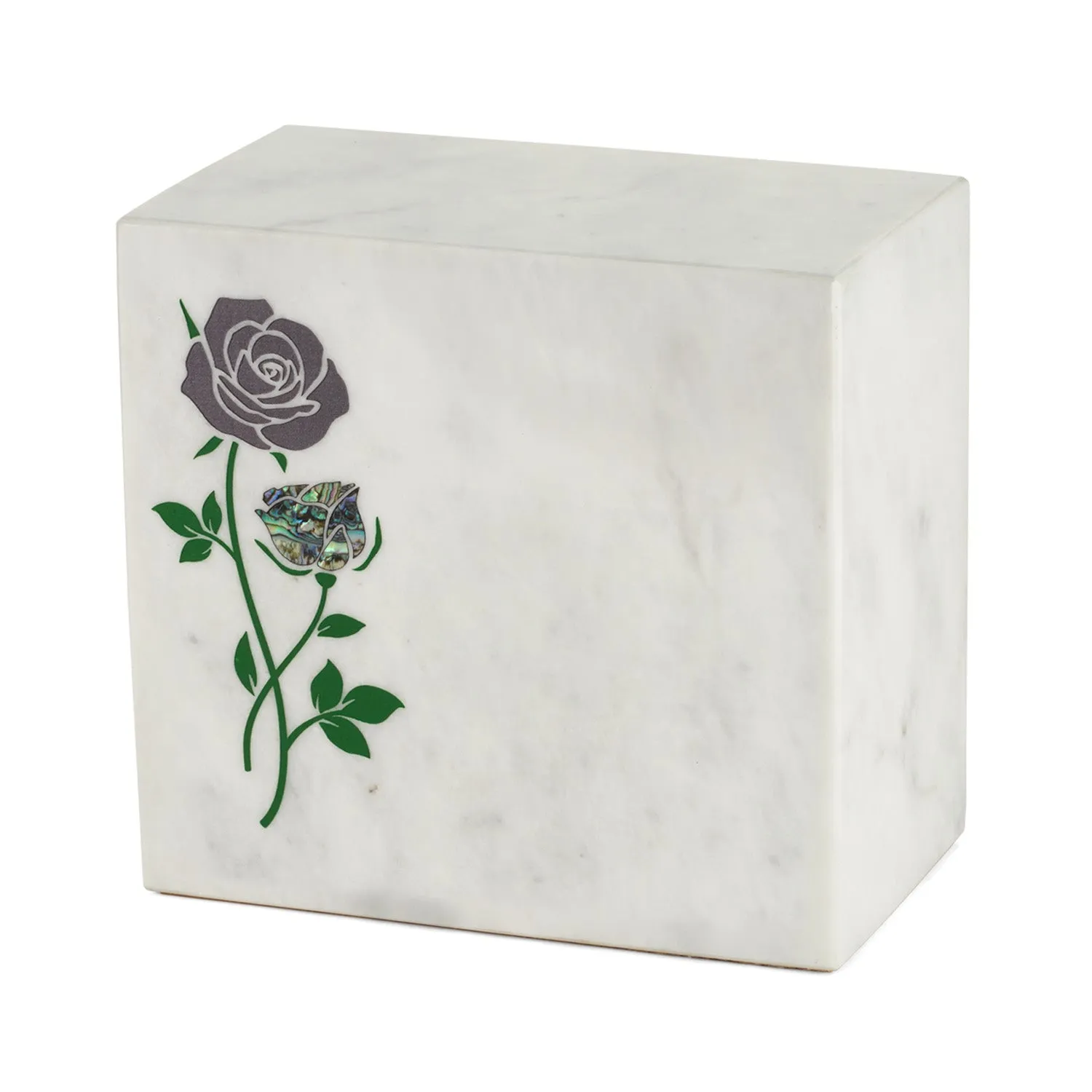 Keystone White Marble Cremation Urn With Roses   Opulent Blue Inlay