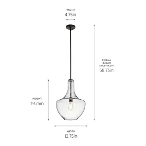 Kichler 42046OZ Everly Olde Bronze Modern/Contemporary Clear Glass Teardrop Pendant Light