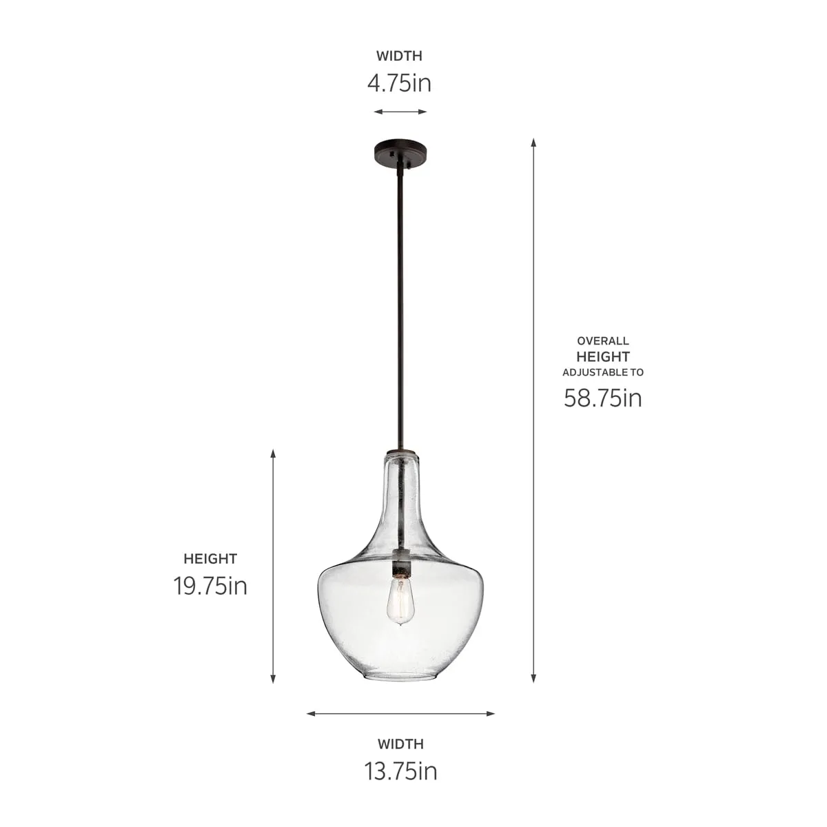 Kichler 42046OZ Everly Olde Bronze Modern/Contemporary Clear Glass Teardrop Pendant Light
