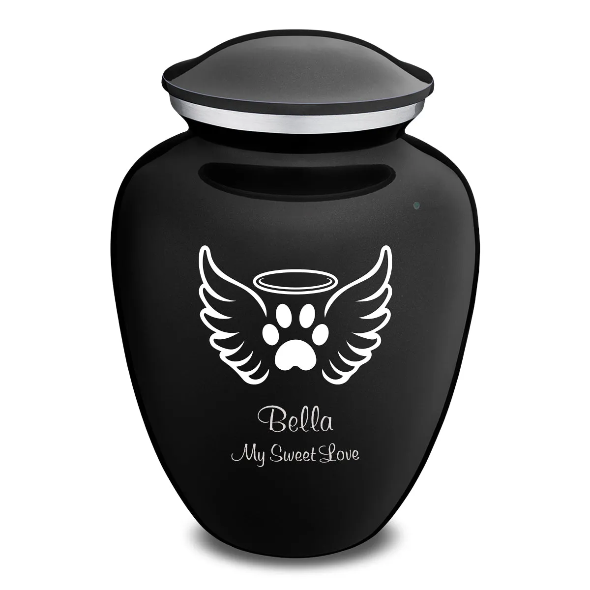 Large Embrace Black Pet Angel Wings Cremation Urn