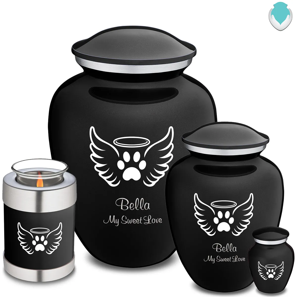 Large Embrace Black Pet Angel Wings Cremation Urn