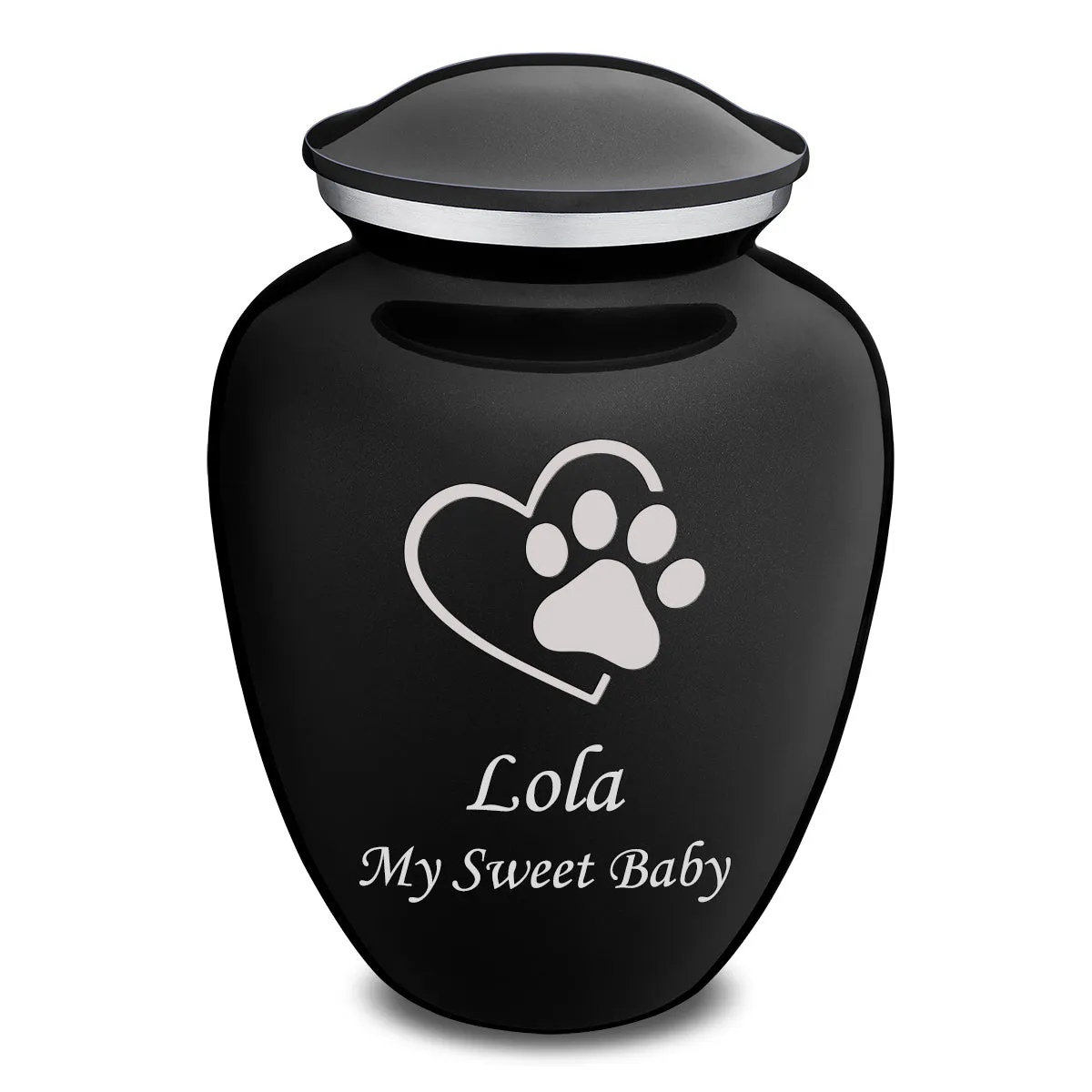 Large Embrace Black Single Paw Heart Pet Cremation Urn