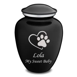 Large Embrace Black Single Paw Heart Pet Cremation Urn