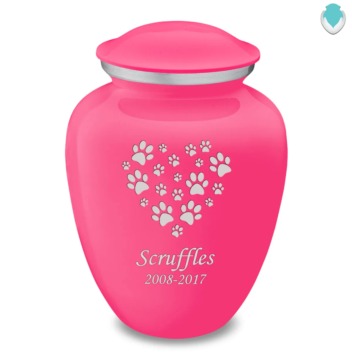 Large Embrace Bright Pink Heart Paws Pet Cremation Urn