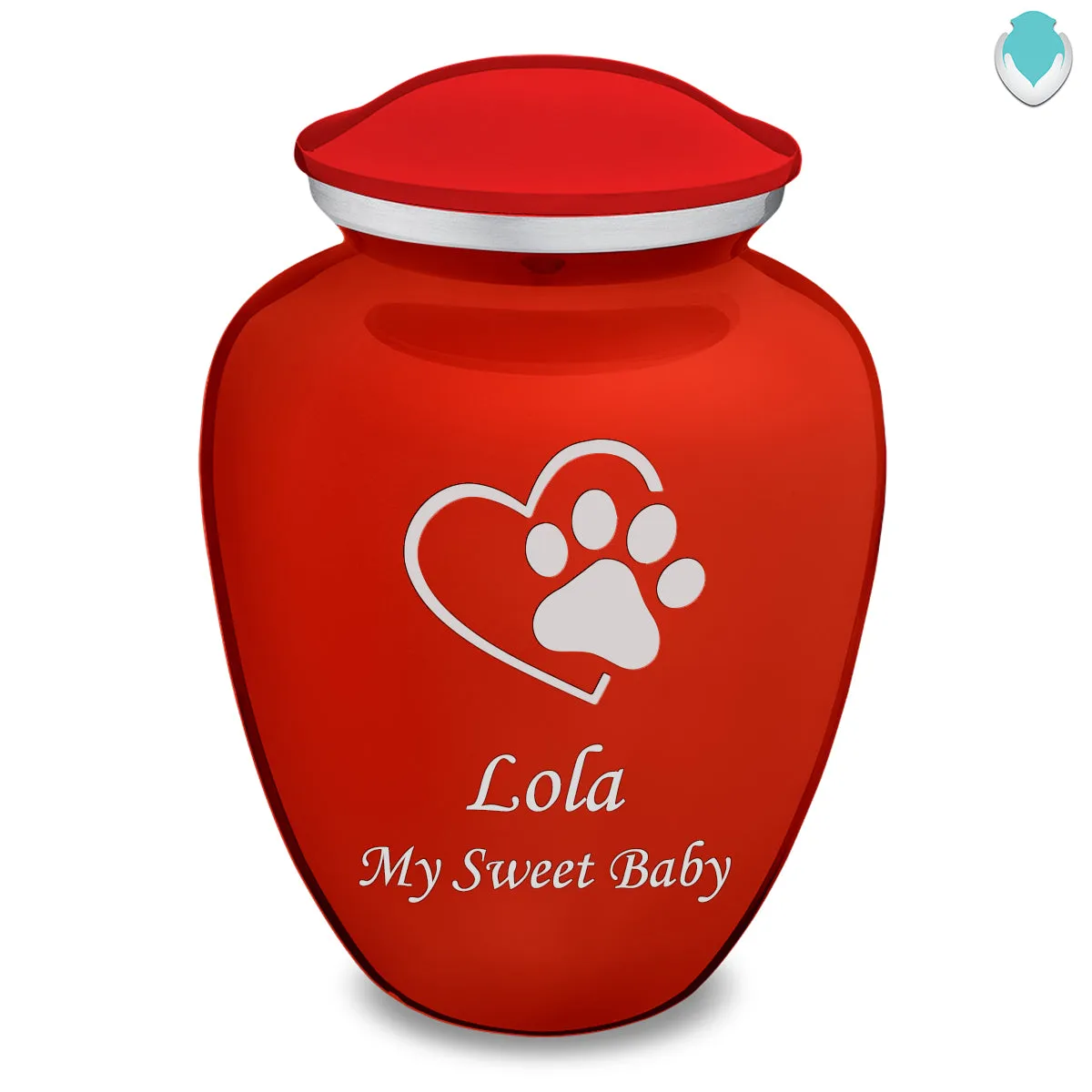Large Embrace Bright Red Single Paw Heart Pet Cremation Urn
