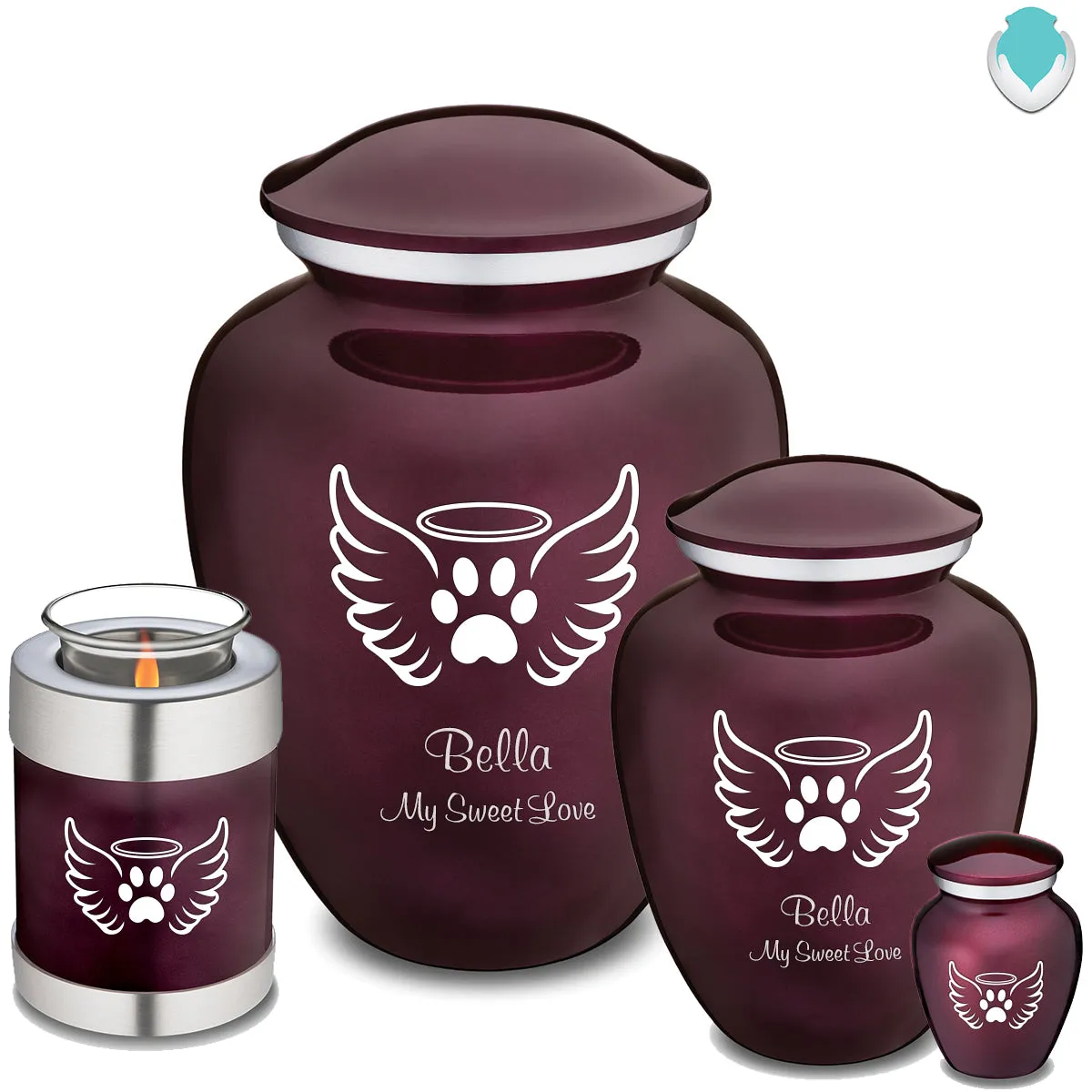 Large Embrace Cherry Purple Pet Angel Wings Cremation Urn
