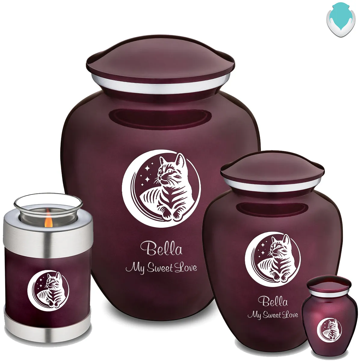 Large Embrace Cherry Purple Pet Cute Cat Cremation Urn