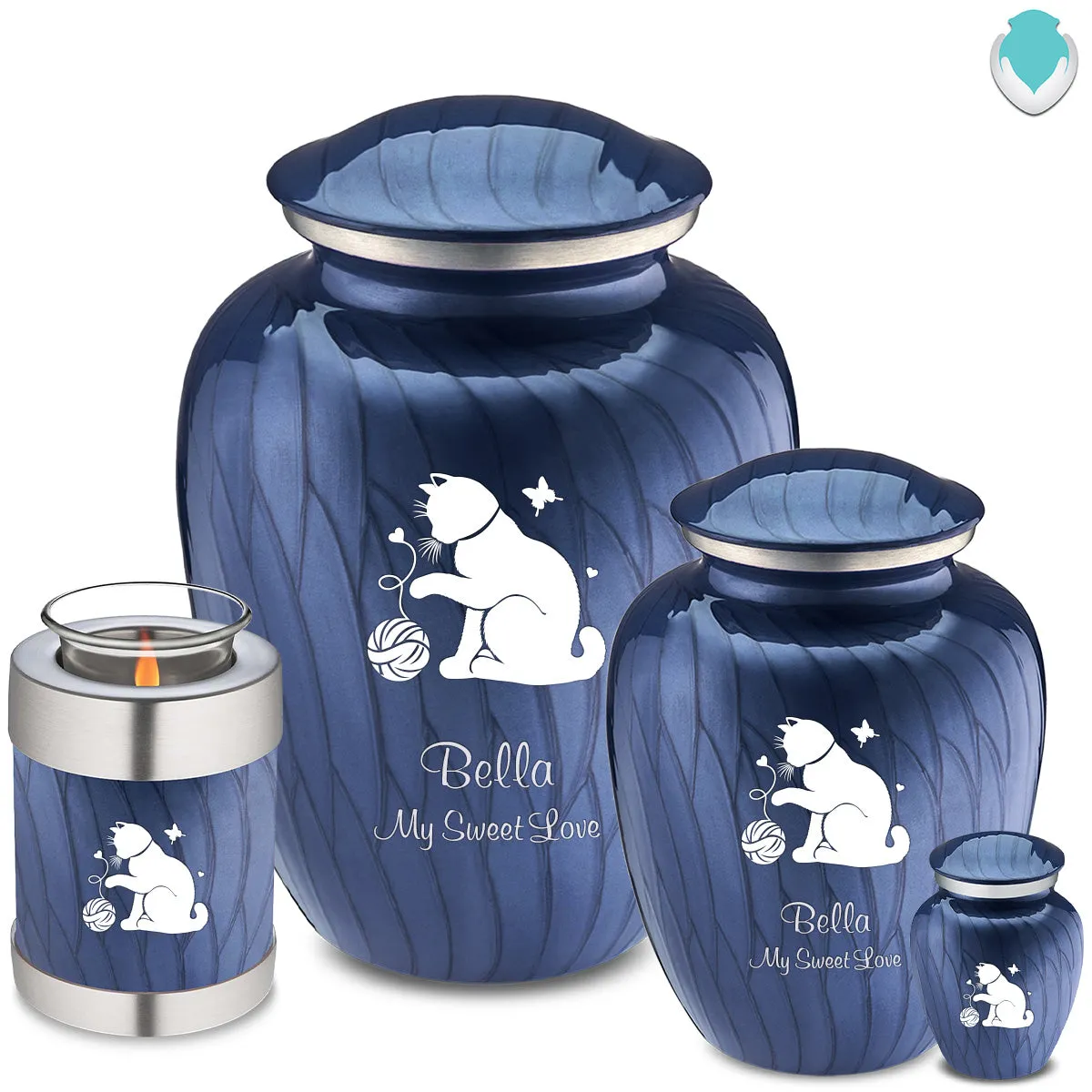 Large Embrace Pearl Cobalt Blue Pet Fun Cat Cremation Urn