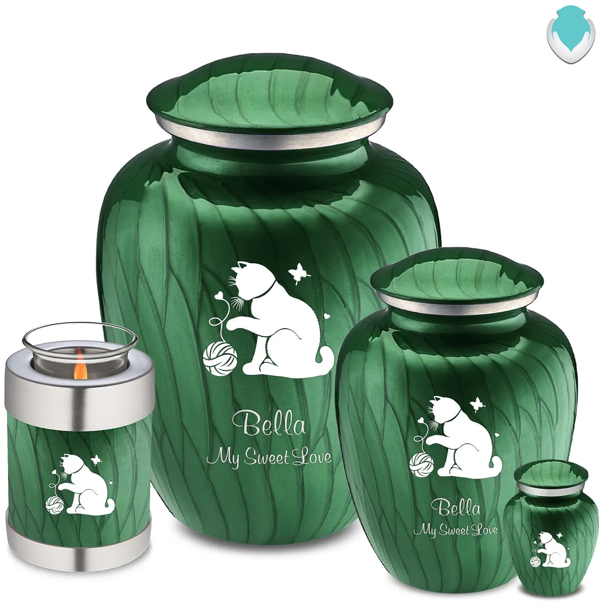 Large Embrace Pearl Green Pet Fun Cat Cremation Urn