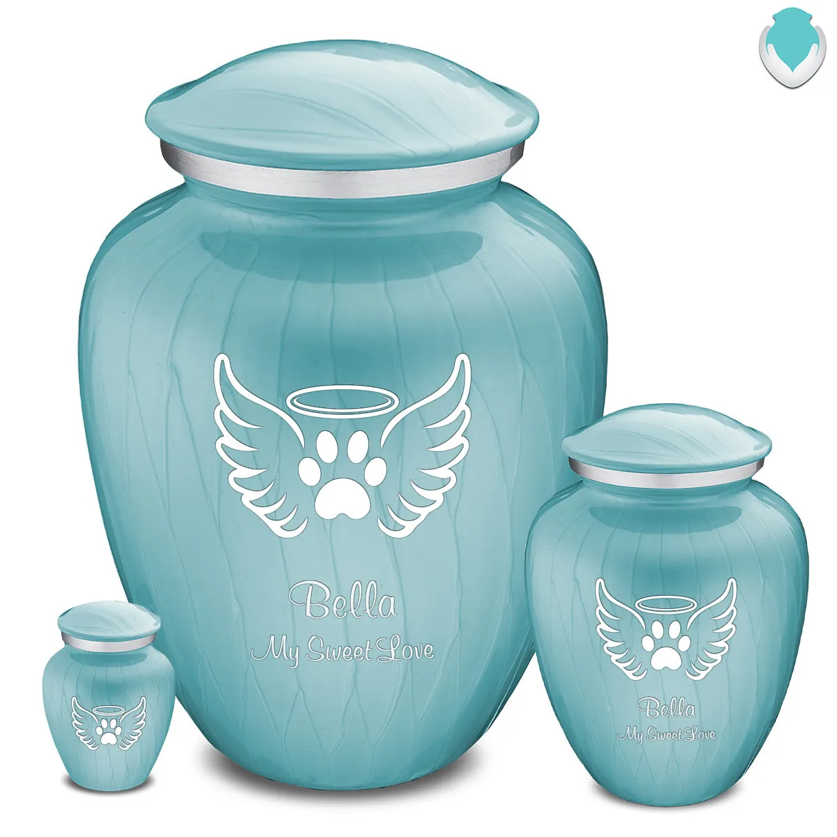 Large Embrace Pearl Light Blue Pet Angel Wings Cremation Urn