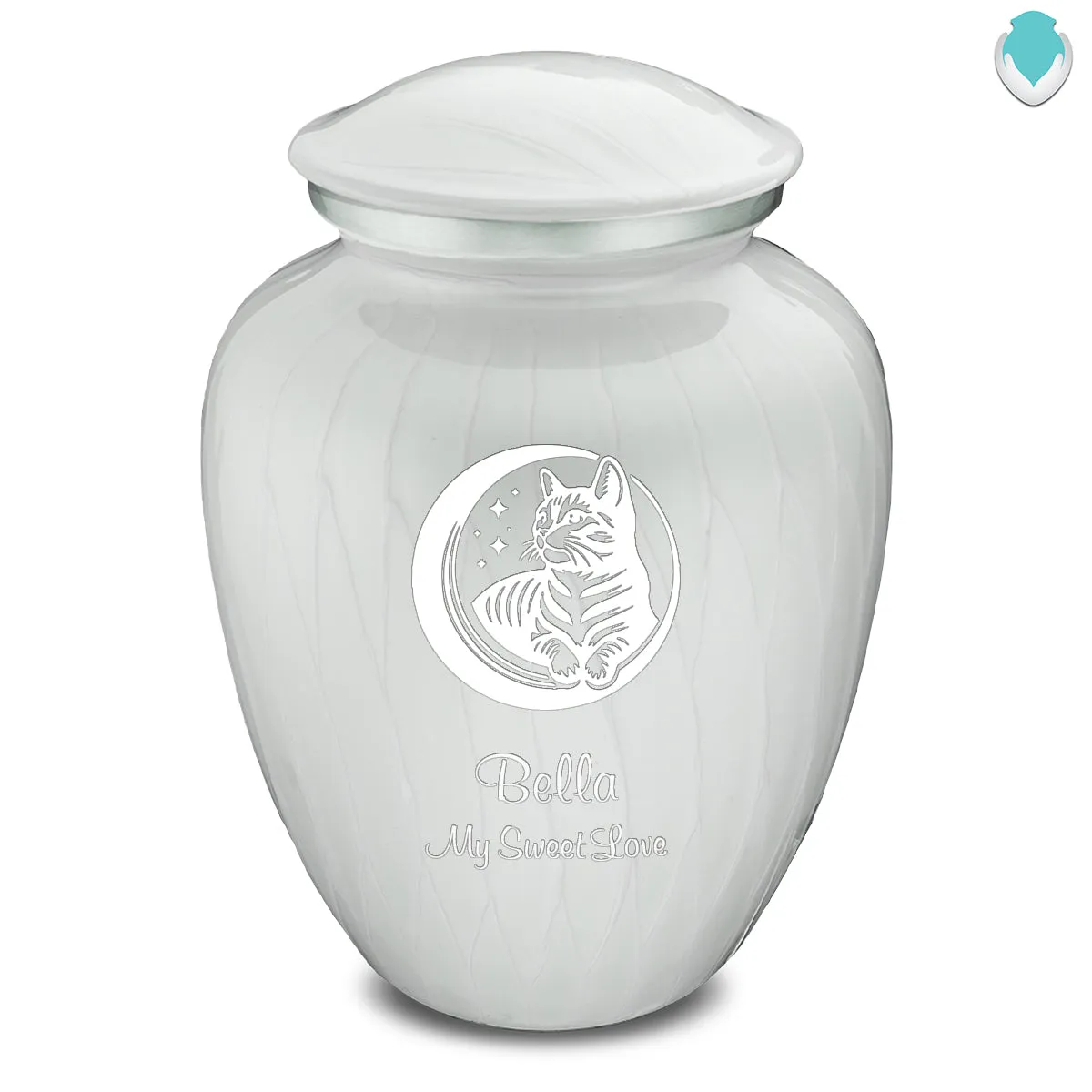 Large Embrace Pearl White  Pet Cute Cat Cremation Urn