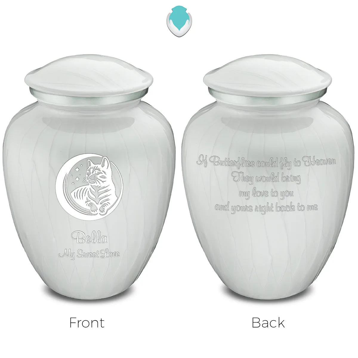 Large Embrace Pearl White  Pet Cute Cat Cremation Urn