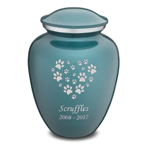Large Embrace Teal Heart Paws Pet Cremation Urn