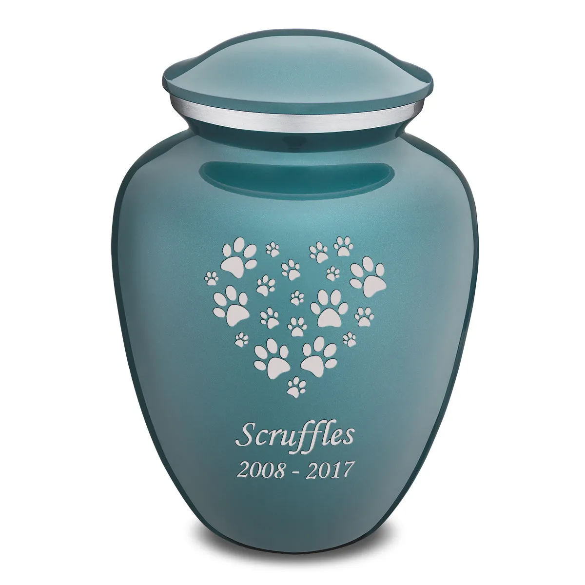 Large Embrace Teal Heart Paws Pet Cremation Urn