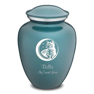 Large Embrace Teal  Pet Cute Cat Cremation Urn