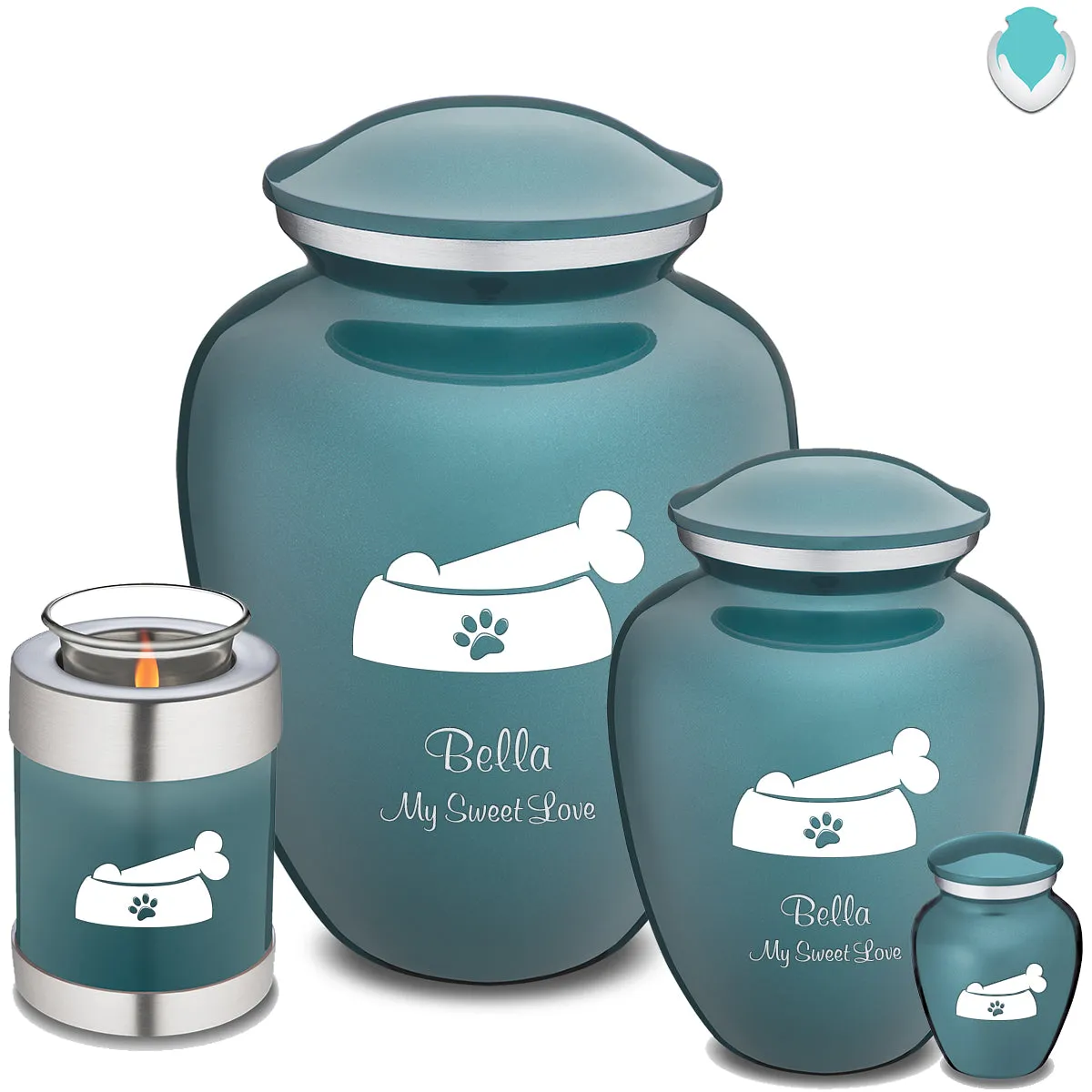 Large Embrace Teal Pet Dog Bone Cremation Urn