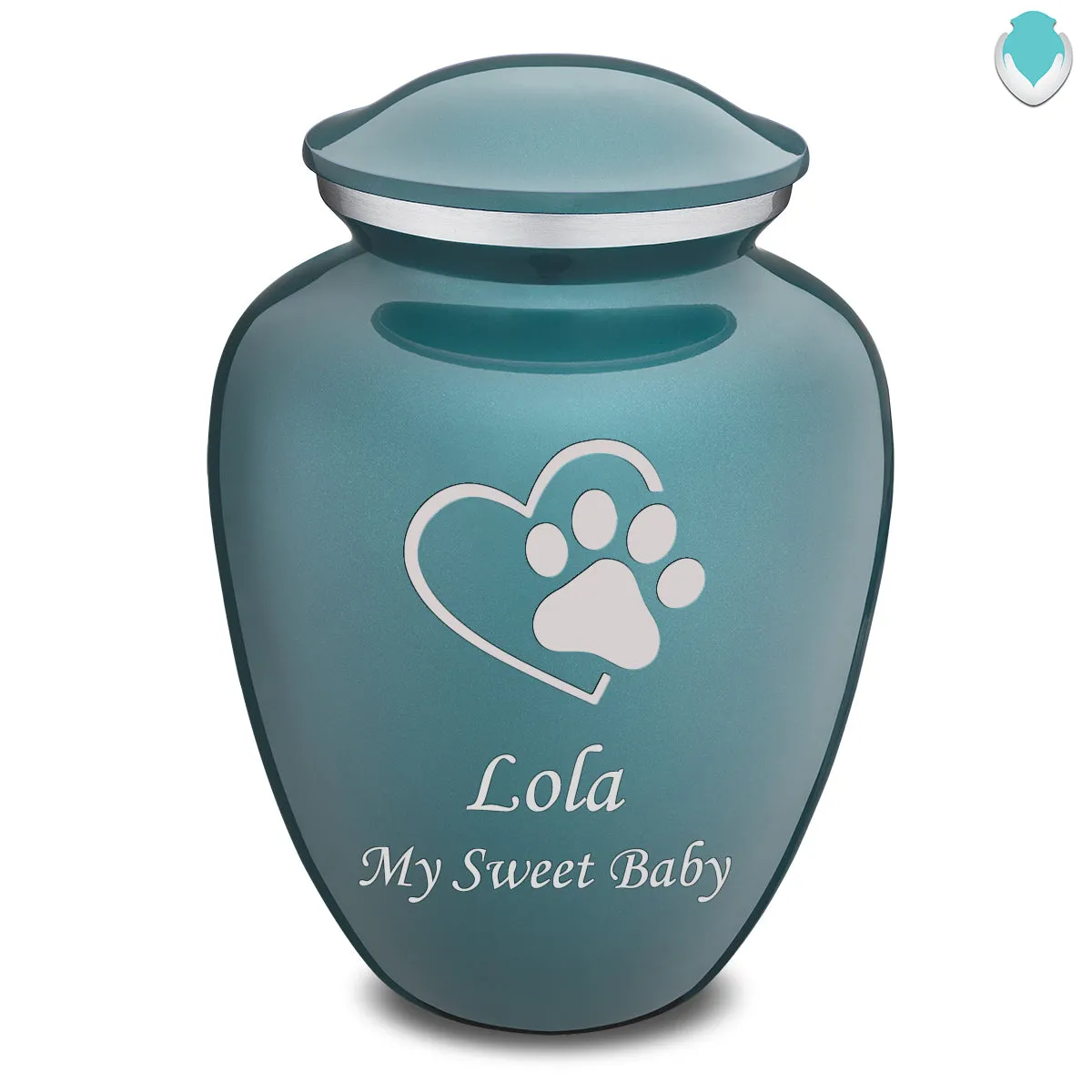 Large Embrace Teal Single Paw Heart Pet Cremation Urn