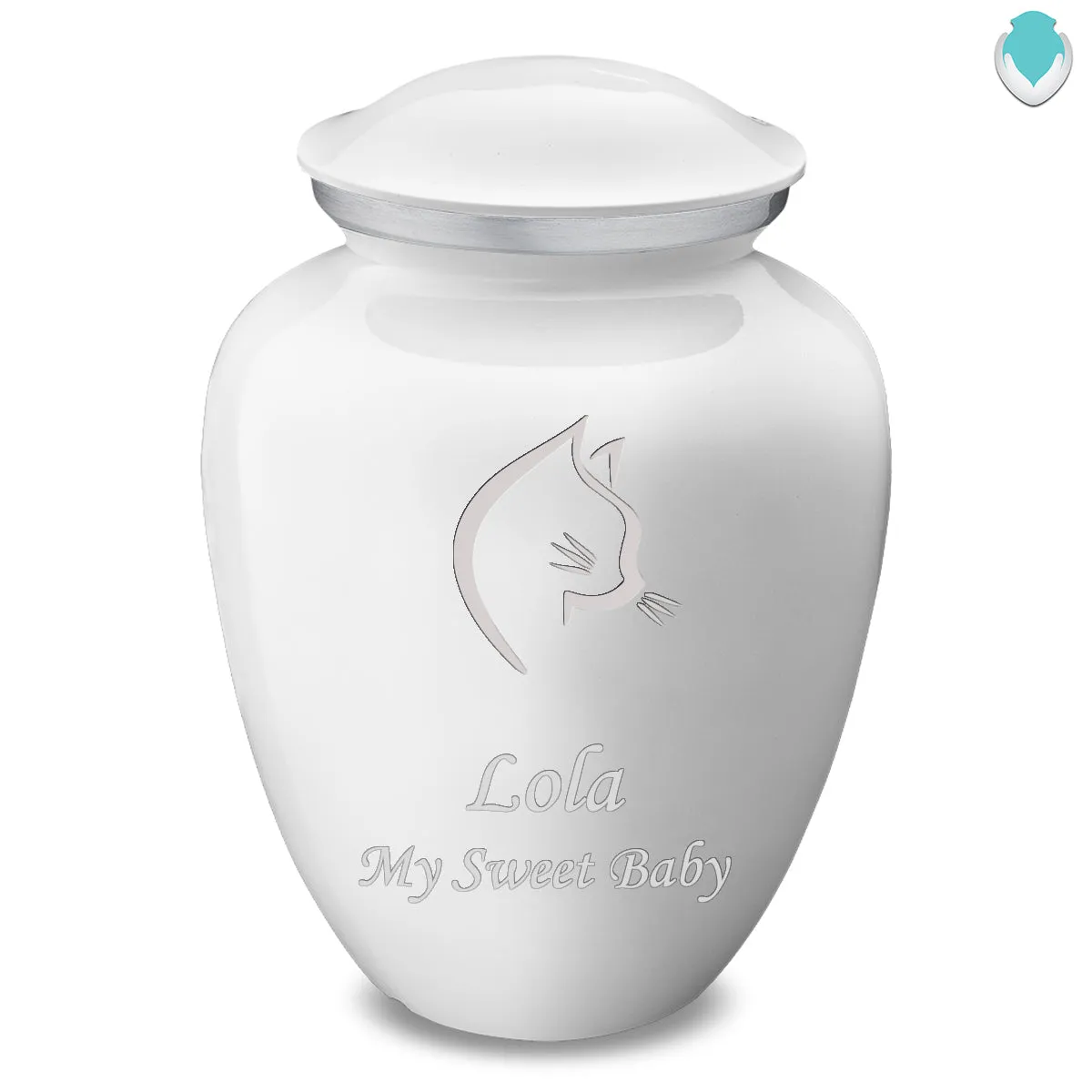 Large Embrace White Cat Pet Cremation Urn