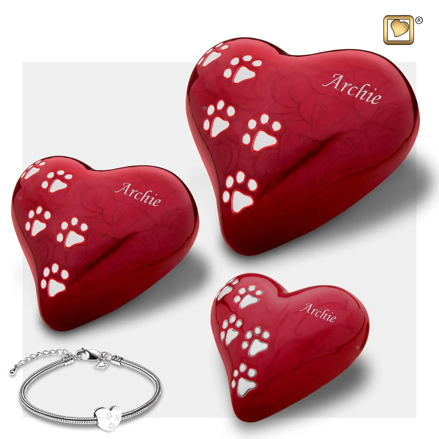 Large Heart Pet Urn Pearl Red & Brushed Pewter