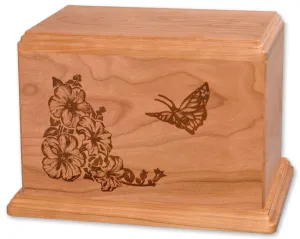 Laser Carved Wood Cremation Urn - Butterfly (Made in USA)