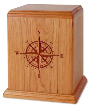 Laser Carved Wood Cremation Urn - Compass Rose (Made in USA)