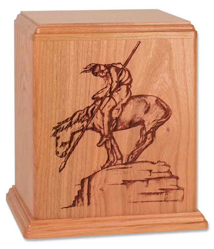 Laser Carved Wood Cremation Urn - End of the Trail (Made in USA)