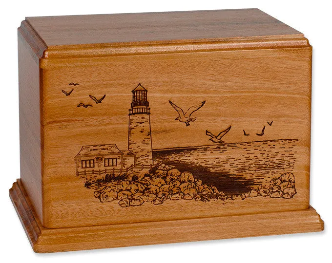 Laser Carved Wood Cremation Urn - Lighthouse (Made in USA)