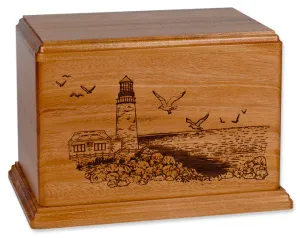 Laser Carved Wood Cremation Urn - Lighthouse (Made in USA)
