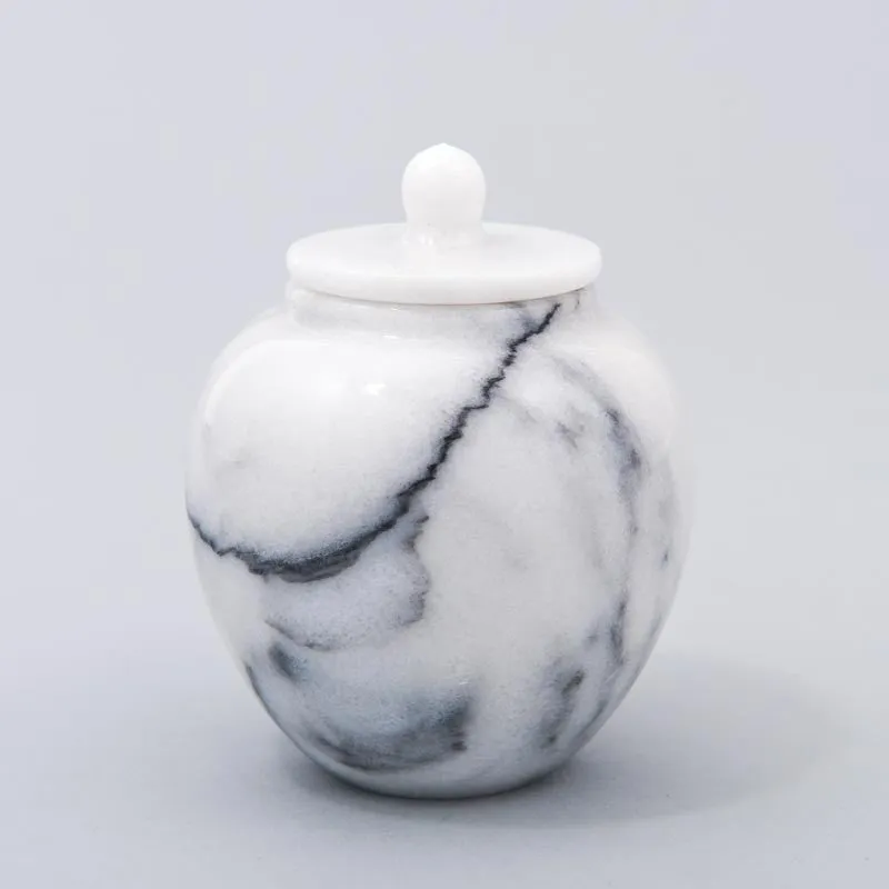 Legacy Infant/Petite Round Natural Marble Cremation Urn in White
