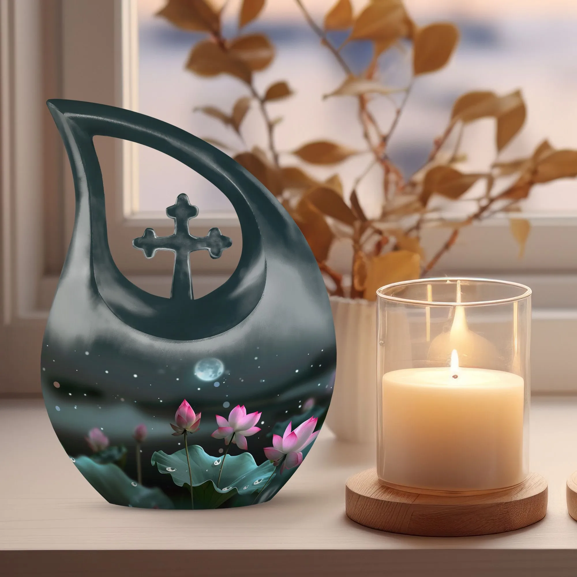 Lotus Memorial Urn- Classic Aluminium Cremation Urn For Ashes