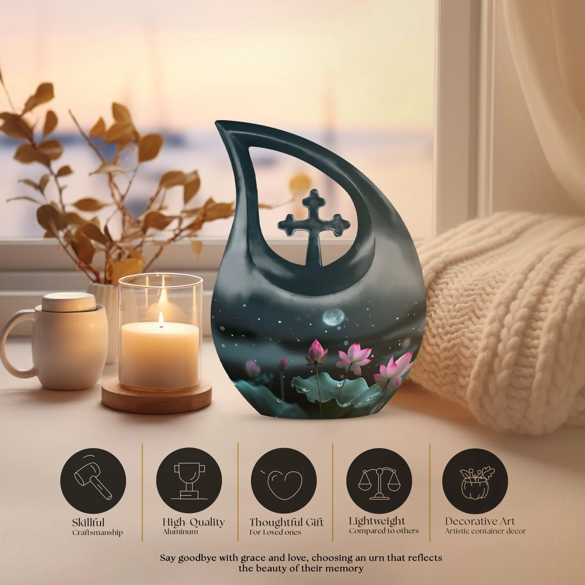 Lotus Memorial Urn- Classic Aluminium Cremation Urn For Ashes